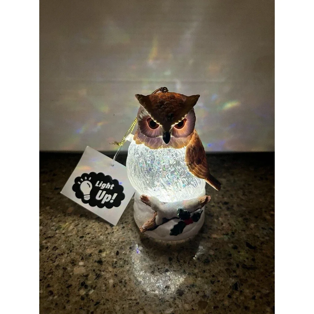 OWL GLITTER GLOBE Christmas Tree Ornaments  Lights Up
